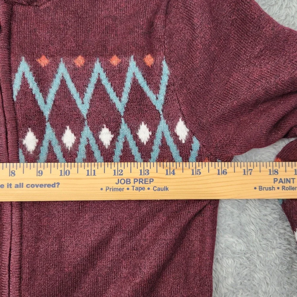 Cat & Jack Sweater Kids M 8/10 Burgundy Full Zip Hooded Fair Isle Geometric Knit